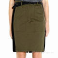 Army green midi pattern skirt/OL fashionable skirt, cotton